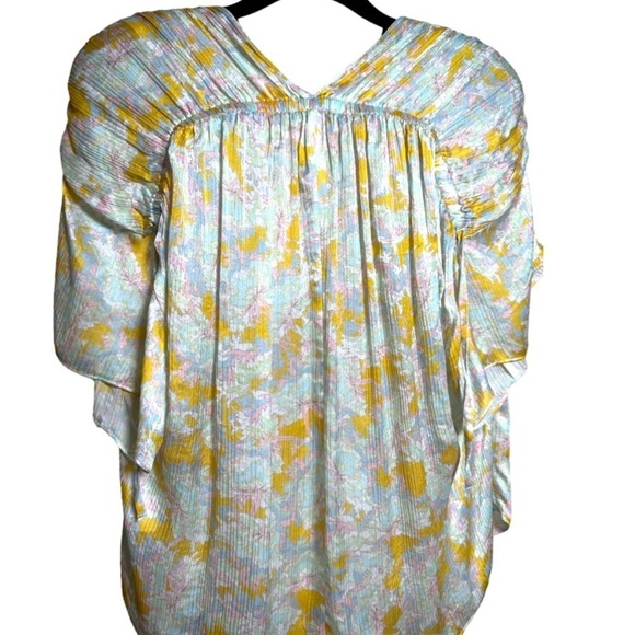 🅽🅴🆆 Vince Lotus Ruched Dolman Sleeve Silk Floral Short-Sleeve Blouse, M - Picture 11 of 17